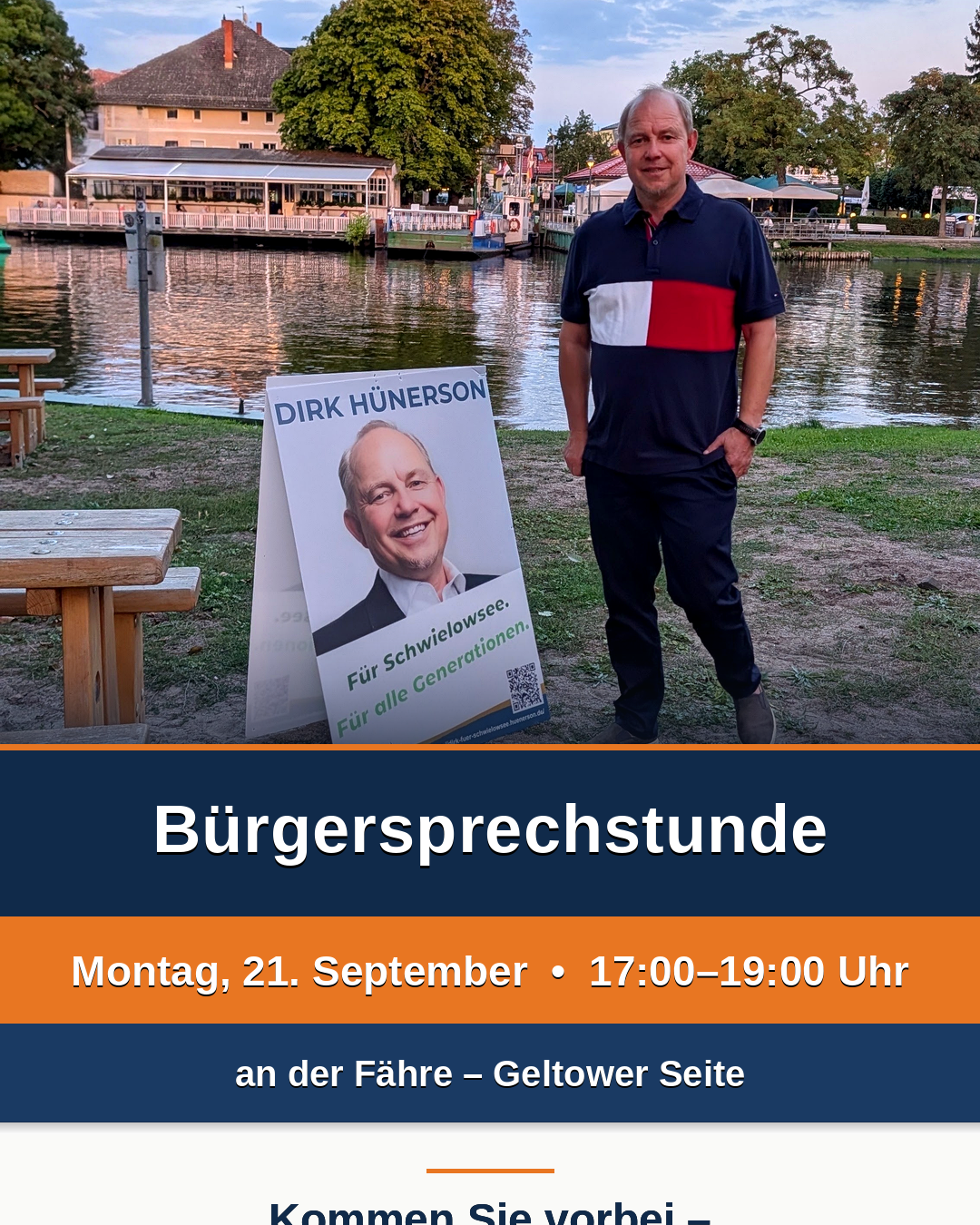 Flyer zur Bürgersprechstunde an der Fähre auf der Geltower Seite